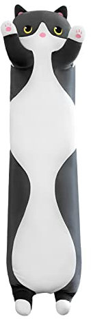 Cojín largo de peluche de gato, bonito cojín de peluche con forma de gato, cojín de peluche para niños, amigas y adultos (50 cm), color negro