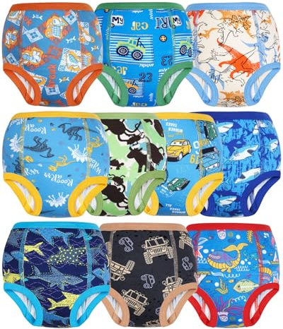 FLYISH DIRECT Pantaloni da allenamento per vasino, confezione da 10 mutande assorbenti in cotone per bambini e bambine, biancheria intima riutilizzabile per imparare a usare il vasino, 2 anni, Blue