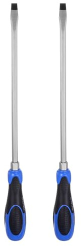 HARFINGTON 2pcs Magnetic Screwdriver SL8 x 235mm CR-V High Torque Go-thru Steel Blade Slotted Flat Screwdrivers with Striking Cap for Fastening, Chiseling and Loosening