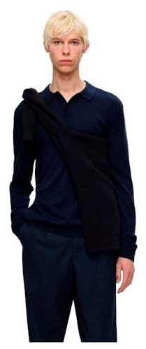SELETED Homme Polo de Merino para Hombre Slhtray LS Knit Noos, Azul Marino, M
