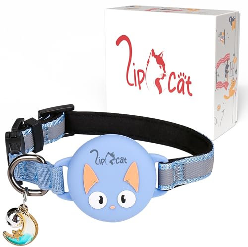 LipCat® AirTag Katzenhalsband, reflektierend und weich gepolstert mit Sicherheitsverschluss, Glocke und wasserdichter AirTag Halterung, Katzen Tracker, Apple AirTag kompatibel, Blau