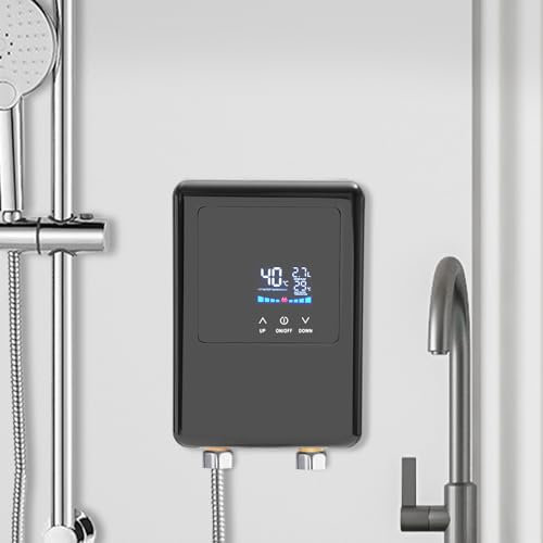 4 500 W omedelbar varmvattenberedare elektrisk med LCD-digital display varmvattenberedare för kök, tvättrum, badrum varmvatten genomströmningsvärmare med fjärrkontroll (svart)