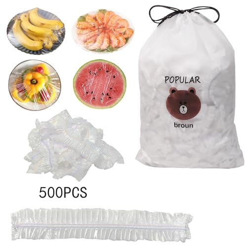 500 Charlotte Alimentaire Reutilisable, Sacs de Conservation Frais Couvercles de Bols Élastiqués Film Alimentaire en Plastique, pour Protection de Fraîcheur des Légumes, Pique-Nique, Maison (Colorée)