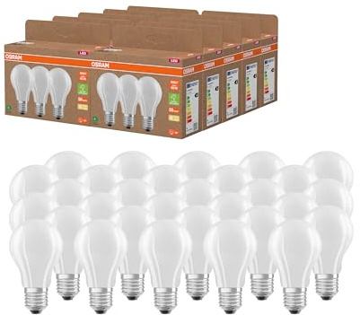 Osram Hocheffiziente LED Lampen mit Energieeffizienz Klasse A, Vorteilspack mit 30 Leuchtmittel, ersetzt herkömmliche 60W Glühbirnen, Birnenform, warmweiß(2700K), E27, mattes Glas