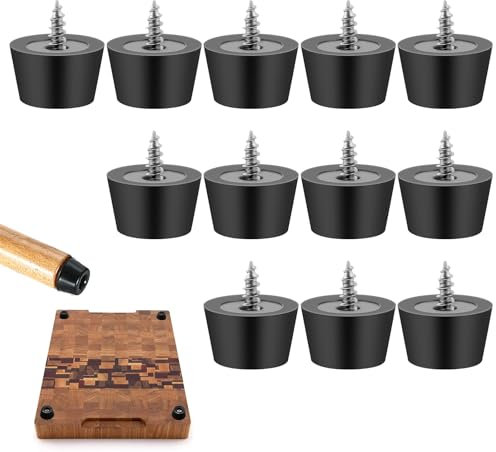 12 Pieds et Caoutchouc à Visser Lot, Pieds de Meuble Plastique Antidérapants Noir, Hauteur 13 mm, pour Canapé, 12 Vis Incluses