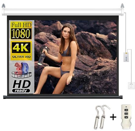 XOBRJQZ Schermo per Proiettore Motorizzato con Telecomando, Proporzioni 16:9, 8K/4K Ultra HD Ready, Schermo Proiettore Montato a Parete/soffitto per Ufficio, Home Theater e Film(120 inch)