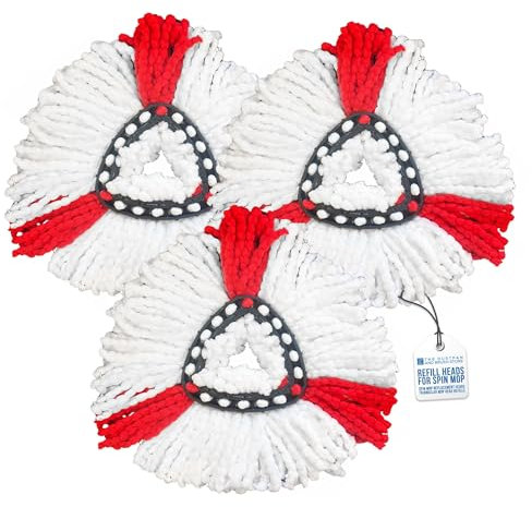 Spin Mop Heads - Compatible with Vileda Mop Head Replacement - Super Absorbent, Fast Drying Triangular Design Floor Pads for Multi-Surface Cleaning - Pack of 3