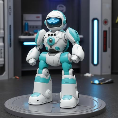 Alivio Kids Remote Control AI Intelligent Voice Robot, Gesture Sensing, Programming, Magic Recording & Dance Toy (Blue & White)