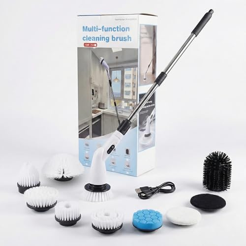 Tidora Spazzola Rotante Elettrica Senza Fili 9in1-240RPM Motore con Protezione Anti-Graffio, Batteria 2000mAh Potenza Reale, Manico Allungabile -Scrubber per Fughe, Doccia, Auto, Vetri e Piastrelle