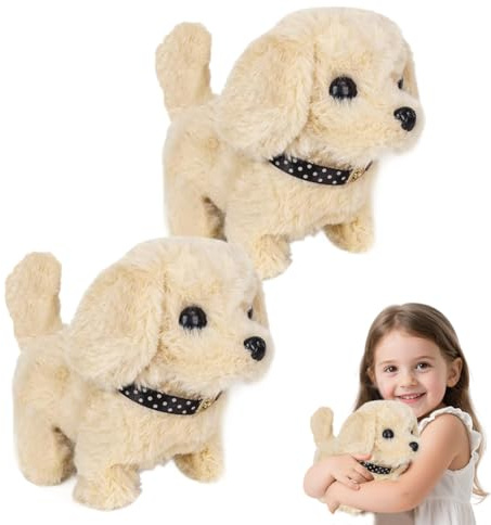 Cane robotico realistico con pelliccia, 2 cuccioli di animali domestici elettronici che corrono, abbaia e coda – Robot interattivo cucciolo, giocattolo per cani da corsa a partire dai 3 anni, regalo