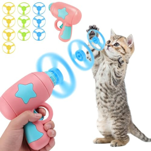 Kinesgsg Interaktiv kattleksak, kattkattkastare, kattleksak, flygande skivkastare, kattkastleksaker, med tio flygande tefat, berikande liv, för jaktträning