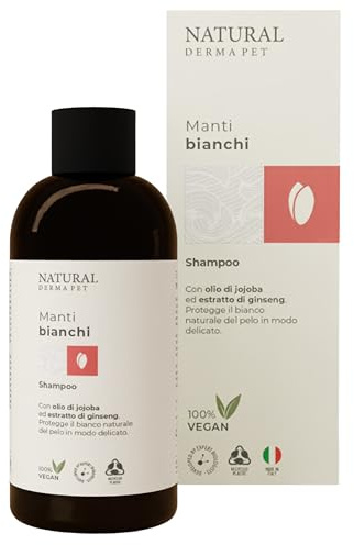 Natural Derma Pet Shampoo per Cani Pelo Bianco - Ideale per Tutti i Manti Chiari, Delicato sulla Cute per un Manto Sano, Morbido e Lucido - 200 ml - Made in Italy - 100% Vegan
