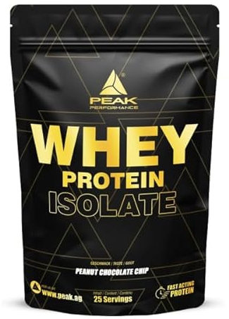 PEAK Whey Protein Isolat - 750g Geschmack Peanut Chocolate Chip I 25 Portionen I sehr hoher Proteinanteil aus 100% Molkeprotein-Isolat I zucker- & fettarm I für Muskelaufbau & -erhalt