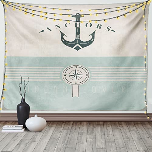 ABAKUHAUS Nautisch Wandteppich und Tagesdecke, Altmodisch Maritim Anker aus Weiches Mikrofaser Stoff Waschbar ohne Verblassen Digitaldruck, 230 x 140 cm, Seafoam Beige