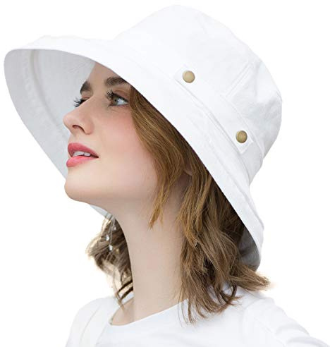 SOMALER Womens Cotton Wide Brim Sun Hats UPF53+ UV Packable Beach Hat Summer Bucket Cap for Travel