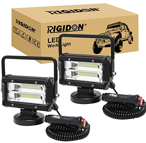 RIGIDON 2 Pcs Lámpara LED Trabajo Portátil, 5 Pulgadas 72W, con Imán para Off Road, Camión, Coche, Todoterreno, SUV, 4x4 Vehículos - 12v 24v, 6000K