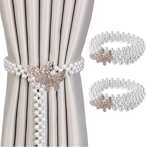 Qiwenr Vorhang Raffhalter,Kreative Raffhalter für Vorhänge,Vorhang Clips Schnallen Vorhangbinde,Elastisches Seil Gardinenhalter,Gardinen Raffhalter,für Heim,Outdoor Vorhang Dekoration 2 Stücke(Gold)