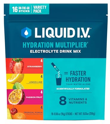 Liquid I.V.® Hydration Multiplier - Variety Pack - Lemon Lime, Passion Fruit, Strawberry, Tropical Punch | Electrolyte Powder Drink Mix | 1 Pack (16 Servings)