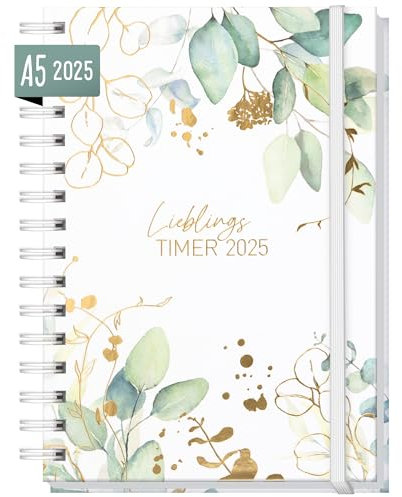 Häfft® Lieblings-Timer Kalender 2025 A5 Blattgold Hardcover Terminplaner, Spiralkalender, Terminkalender, Wochenplaner, Ringbuch Planner - nachhaltig & klimafreundlich