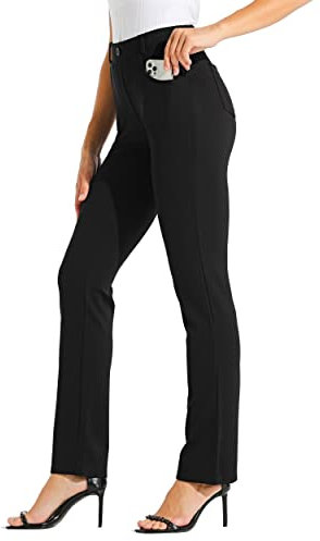 WILLIT 31 Damen Kleid Yoga-Hosen Stretch Hose gerades Bein Arbeitshose Elegante Büro Gürtelschlaufen Yogahose Freizeithose mit 4 Taschen Schwarz XXL