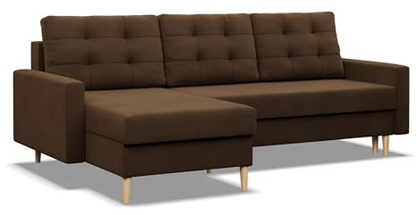 Mebligo - Ecksofa mit Schlaffunktion und Bettkasten BLANK, 223x88x140 cm, Universelles Eckcouch, Rechte oder Linke Seite Couch, Wohnzimmer Schlafsofa. L Couch mit Schlaffunktion - Braun
