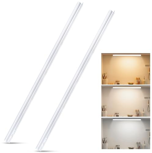 Aigostar Luz LED Cocina con Interruptor 18W Luces Armarios, 3000K/4000K/6500K, 230V Regleta LED Bajo Armarios para Cocina, Vestidor, Armario 1178 * 34 * 23mm, 2 pcs