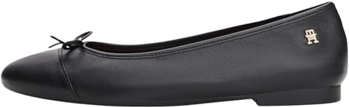 Tommy Hilfiger Donna Ballerine Toe cap in Pelle, Nero (Black), 37