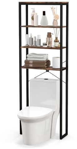 COSTWAY Toilettenregal freistehend, 4-stufiges Badezimmerregal mit Metallrahmen & Kippschutz, Waschmaschinenregal WC-Schrank Badregal, 60 x 24 x 177 cm, Braun