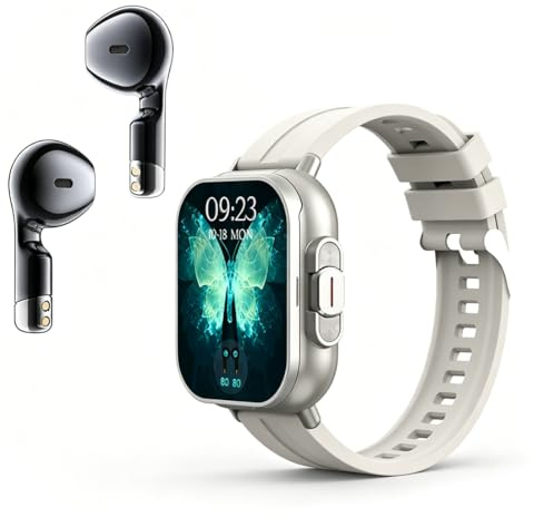 Smart Watch with Earbuds, 2,01 HD Smartwatch Health and Fitness Tracker för Män Kvinnor (svara/ringa samtal) Fitness Watch ForiOS for Android (SILVER)