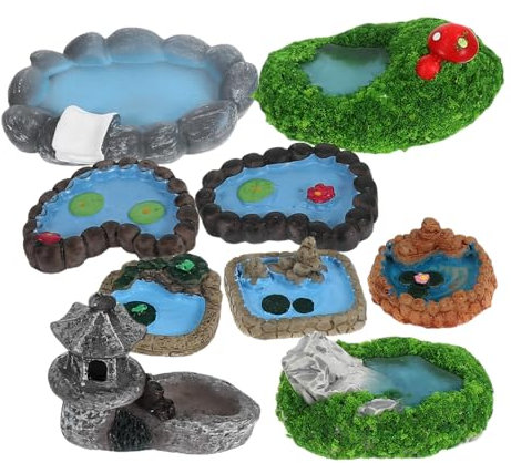 Toyvian 9 Piezas De Micropaisaje para Piscina Miniestanque Decoración Accesorios para Estanques En Miniatura Adornos para Estanques Pequeños Minicasas De Muñecas Decoraciones para