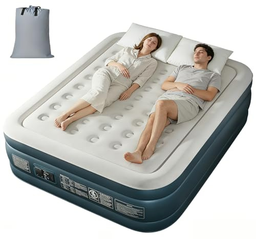 LEADZM Luftbett 2 Personen, Luftmatratze Selbstaufblasend Doppel mit eingebauter elektrischer Pumpe,203x152x46 cm,Gästebett in 4 Minuten aufgeblasen,295 Kg Belastbarkeit,Flockoberfläche & PVC,Grau