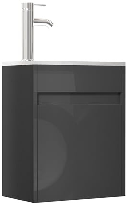 UEV Waschtisch mit Unterschrank 40,6cm, Gäste-WC Waschtisch, Waschbecken mit Unterschrank, Waschtischunterschrank hängend, Waschplatz, Badmöbel Set für Badezimmer,Schwarz
