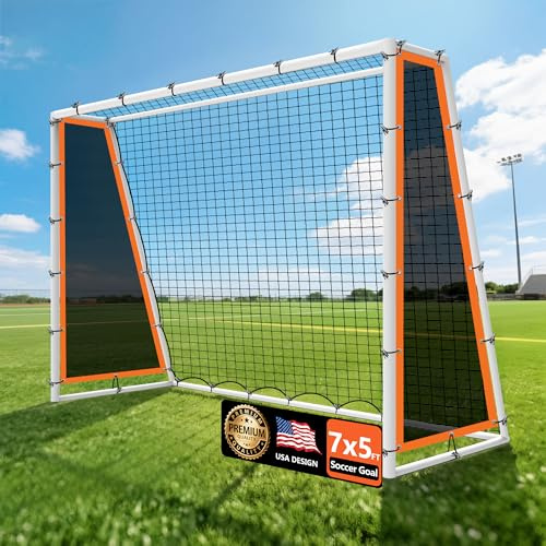 Aluminum Soccer Rebounder Net 7x5 Soccer Goals Rebounder Kid Board Big Bounce Back Wall Full Size Heavy Duty Large Practice Professional Training Kit Equipment Soccer Net Backyard Portable Youth 7*5ft