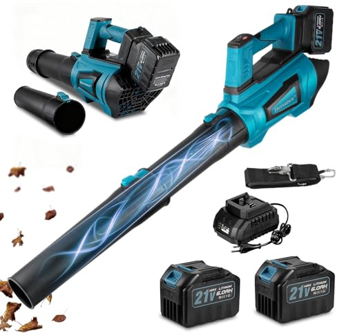 Akku-Laubbläser für Makita akku, 300 km/h Elektrischer Laubbläser mit 5-Gang & 2 x 6000mAh Akkus –Kabellos laubbläser für Garten, Laub, Staub & Schnee