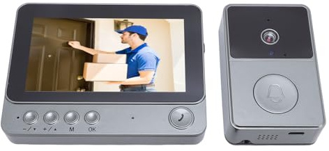 YWBL-WH de Intercomunicación con Timbre con Vídeo, Cámara de Timbre Inalámbrica 2,4G con Pantalla, Batería Recargable de Audio Dúplex para Seguridad en el Hogar, Monitoreo de Entrada