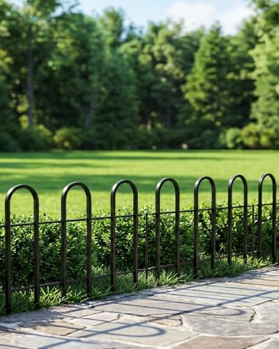 ARIFARO Decorative Metal Garden Fence Panels, 5 Pack, 46 cm H x 56 cm W Each, 2.8 m Total Length, No Digging Border Fencing for Flower Beds, Lawn, Paths and Garden Edging, Black