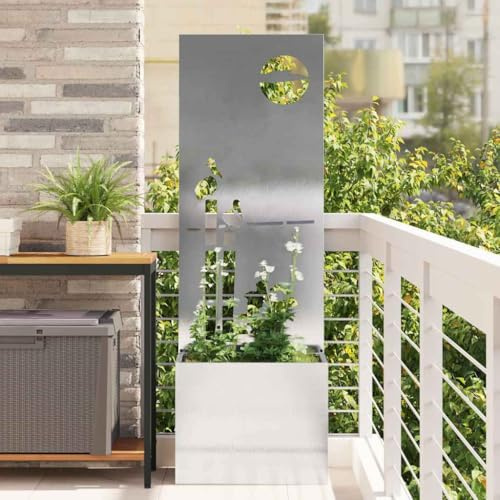 Moderna decoración de pared de privacidad para exteriores, jardín, color plateado, 50 x 140 cm, acero inoxidable, para barandillas de balcón, terraza, balcón, se puede montar rápidamente