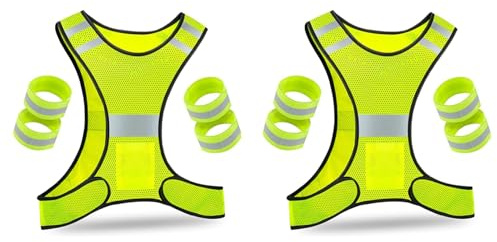 Vjsujehgy 2 Pezzi Gilet Catarifrangente - Gilet da Bicicletta Ad Alta visibilità con Chiusura Regolabile E 8 Catarifrangenti da Jogging