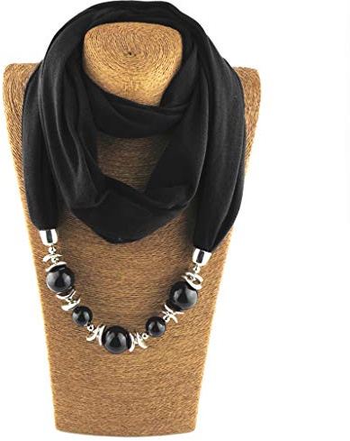 Dabixx, sciarpa ad anello con fazzoletto, da donna, per il collo, collana con perline, scialle con gioielli in tinta unita, Poliestere, 3#, 160cm(62.99in)