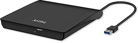 Antika Grabadora de DVD/CD Externa USB 3.0 Portátil Diseño Ultra Delgado, Lector de DVD/CD con Capacidad de Corrección de Errores, Compatible con WIN98/XP/WIN7/WIN8/WIN10/XP/Mac OS 8.6
