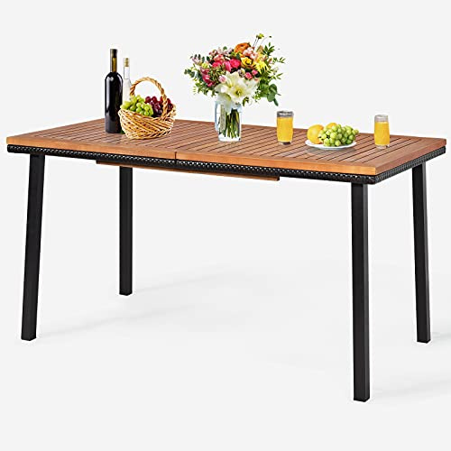GOPLUS Table de Jardin Extérieur, Table à Manger en Bois avec Trou de Parasol, Idéal pour Terrasse, Patio, Cour, Piscine, 140x75x76CM