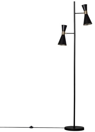LEDKIA LIGHTING - Lámpara de Pie de Metal 2 Focos Jigger | Diseño Vintage-Industrial | Compatible con Bombillas E27 | Uso en Salón y Dormitorio, Negro/Dorado, Acero/Aluminio
