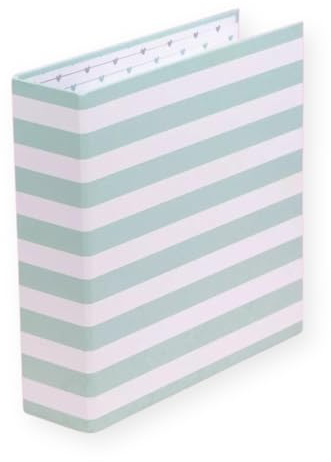 Craftelier - Lined Cardboard Album with Striped Pattern (6“ x 8”) | 2 White Metallic D-Ring System | Hard and Resistant Covers | Size 22.5 x 23 x 6 cm - Color Mint Green and White