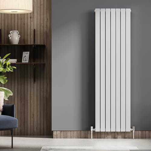 Go Bathrooms Pinta 1800 x 475mm Vertical Radiator White Flat Panel Double Column Tall Upright Radiator White Wall Mounted Central Heating Includes Mounting Brackets