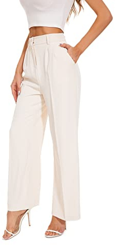 FUNYYZO Women's Wide Leg Pants High Elastic Waisted in The Back Business Work Trousers Long Straight Suit Pants Beige