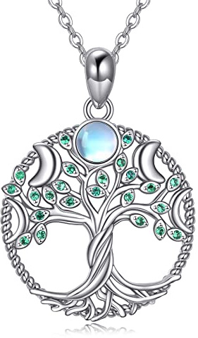 AXELUNA Collar de árbol de la vida de plata de ley con fase lunar para mujer, árbol familiar Plata de ley
