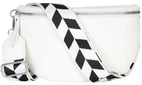 Bauchtasche Damen stylisch Umhängetasche Hüfttasche Bodybag Gürtel Crossbody Bag Schultertasche mit Verstellbaren Gurt 25 (Weiß, S / 23 x 14 x 7 cm)