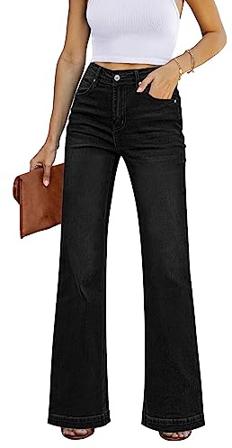 Roskiky - Pantalones vaqueros elásticos de corte acampanado y cintura alta para mujer, vaqueros holgados de pierna ancha, XL