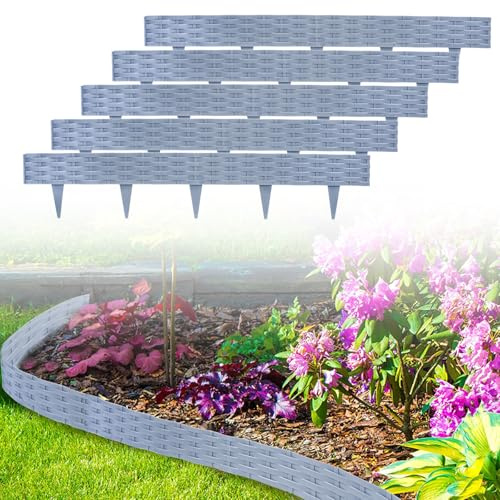 LZQ 25 m rabattkant, böjbar plast rabattkant rottingdesign palisaden med 25 element á 100 cm, grå