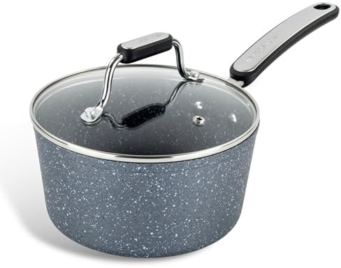Scoville Expert NEVERSTICK+ 18cm Saucepan, Non Stick Saucepan with Lid, 1.5L Capacity, Sutiable for All Hobs Including Induction, Ergonomic Handle, Dishwasher Safe, PFOA Free, Aluminium, Grey